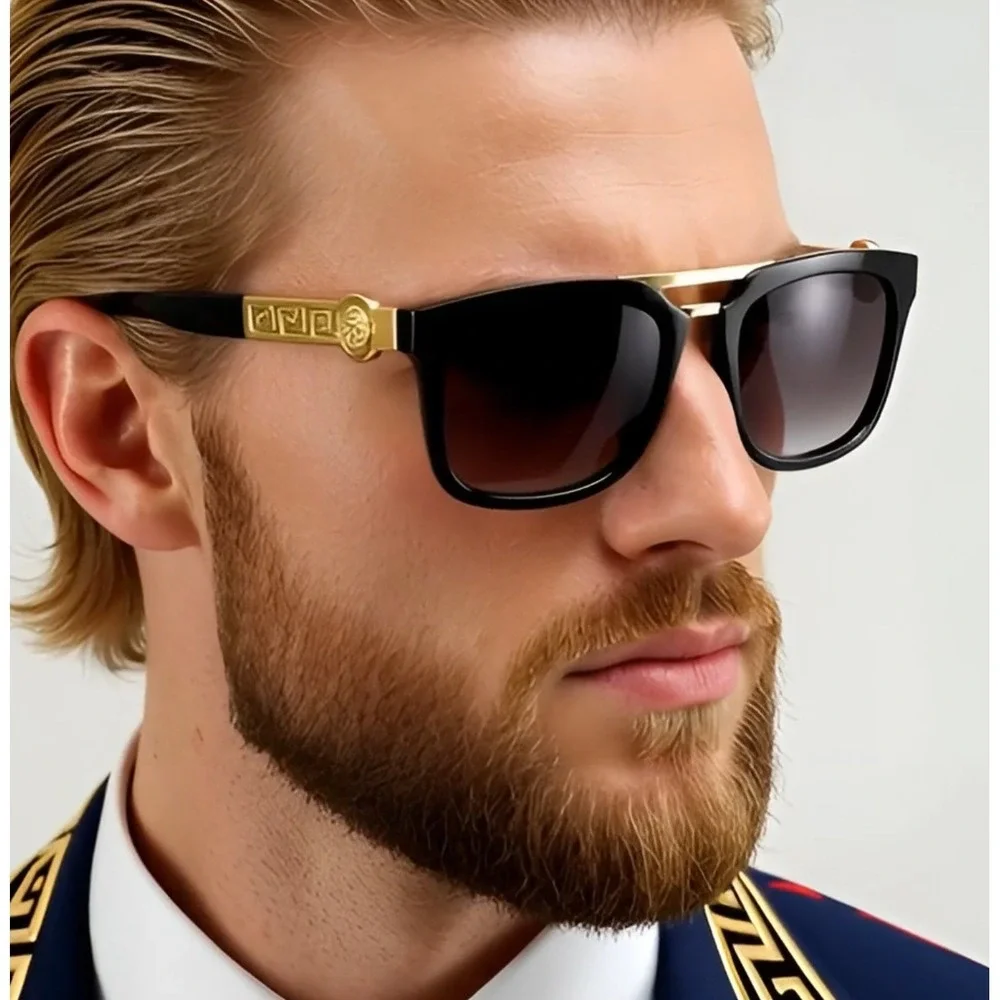 MEN SUNGLASSES HIP‎ HOP STYLE SQUARE SHADES BLACK LENS GOLD FRAME LENTES GAFAS